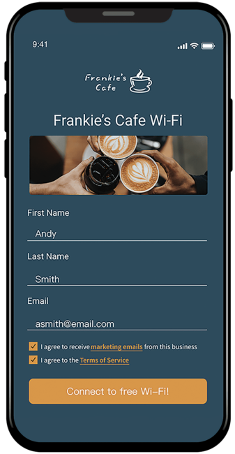 Image of custom branded Wi-Fi login page for customer experience